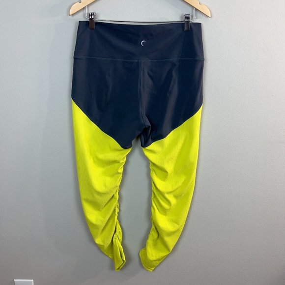 ZYIA Leggings 14 16 Neon Yellow Parallel Luxe High Rise 7/8 Ruched Ribbed Active - Picture 6 of 13